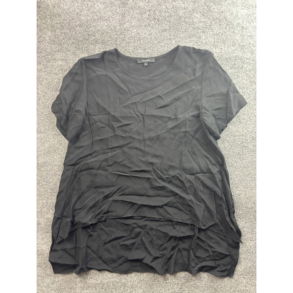 LIFEwithBIRD Top Women Size 2 Black Short Sleeve High Low Rayon Viscose